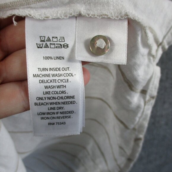 Sigrid Olsen Shirt Women L White Linen Roll Tab Button Down Casual Costal Preppy - Picture 9 of 13